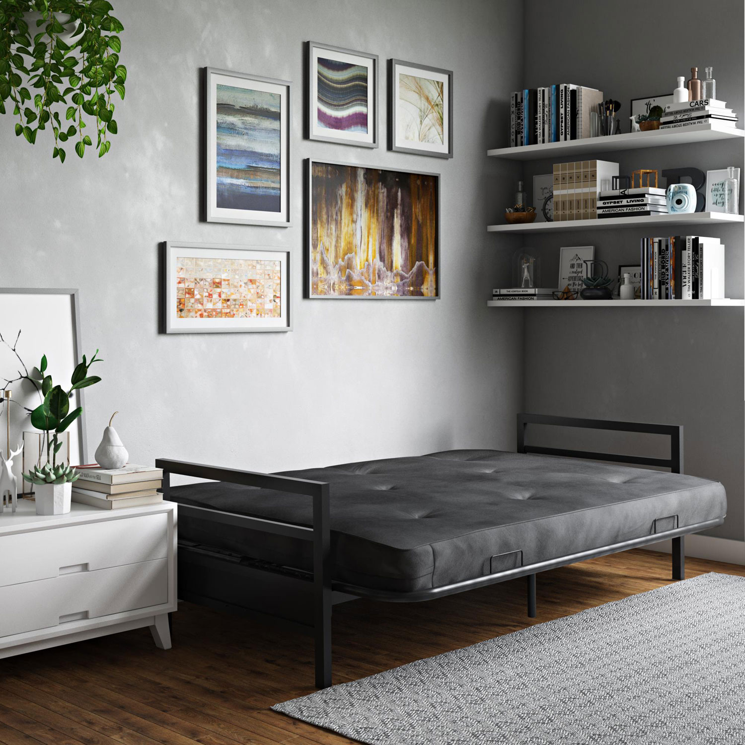 Futon en polyester contemporain Rio de DHP - Gris