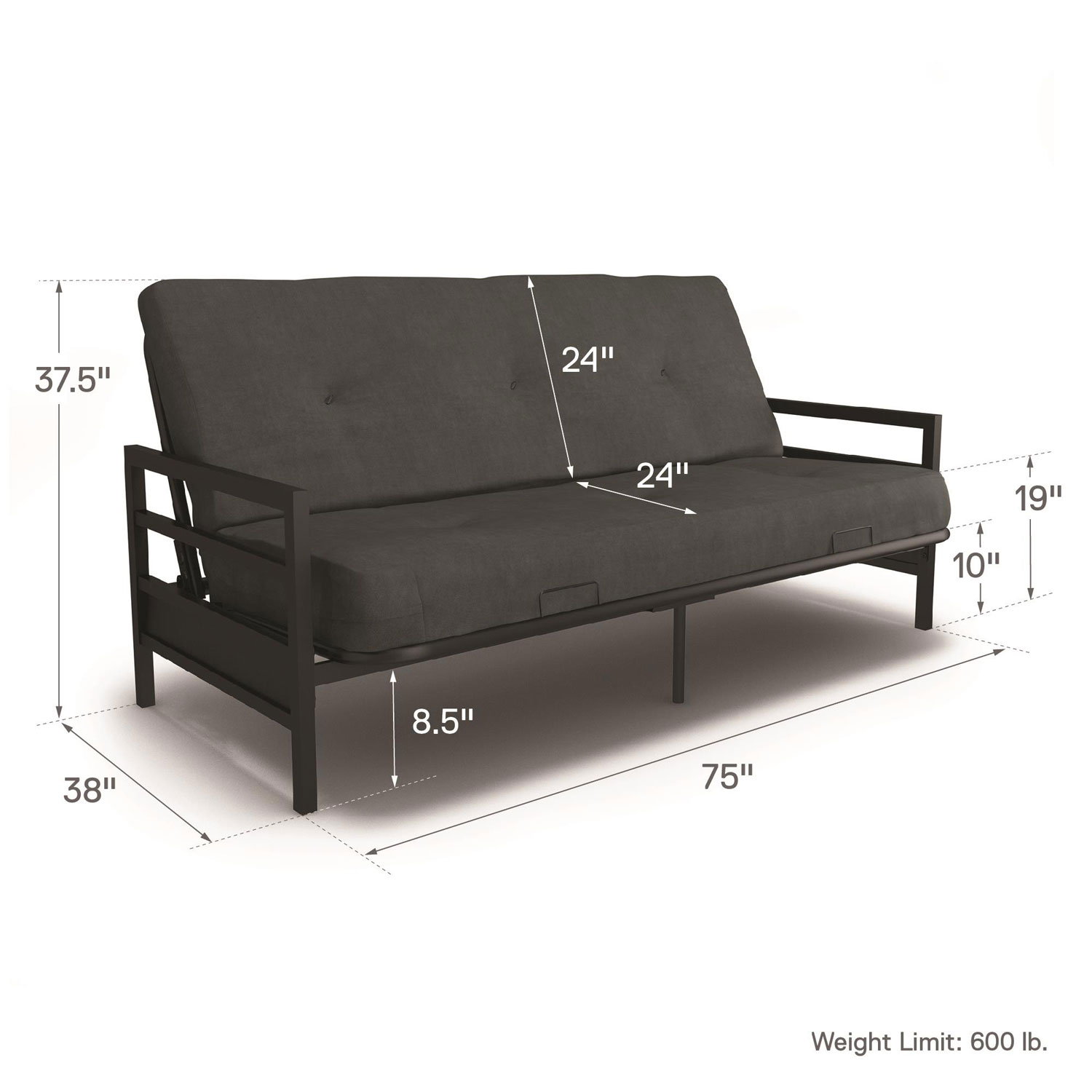 Futon en polyester contemporain Rio de DHP - Gris