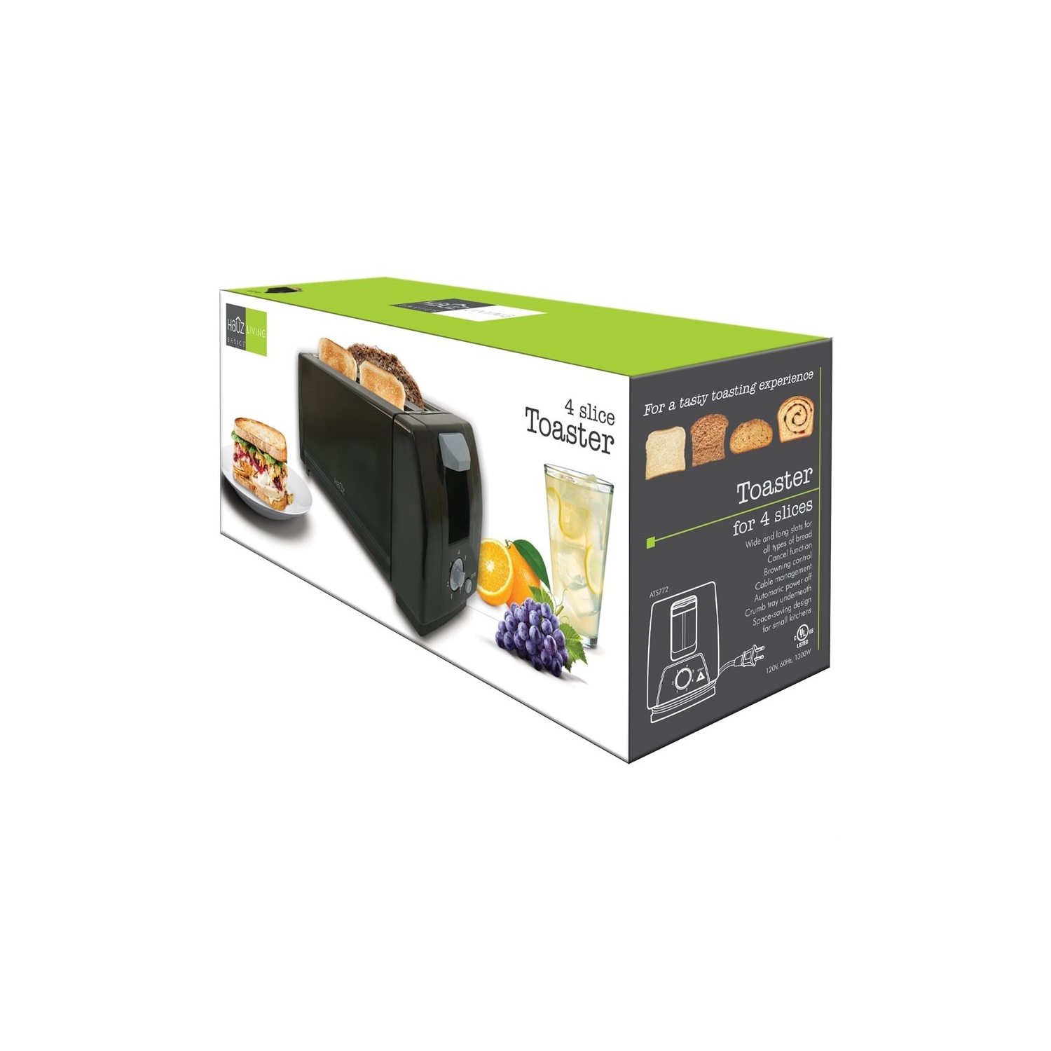 Hauz ATS772 4 Slices Toaster 1300W Black