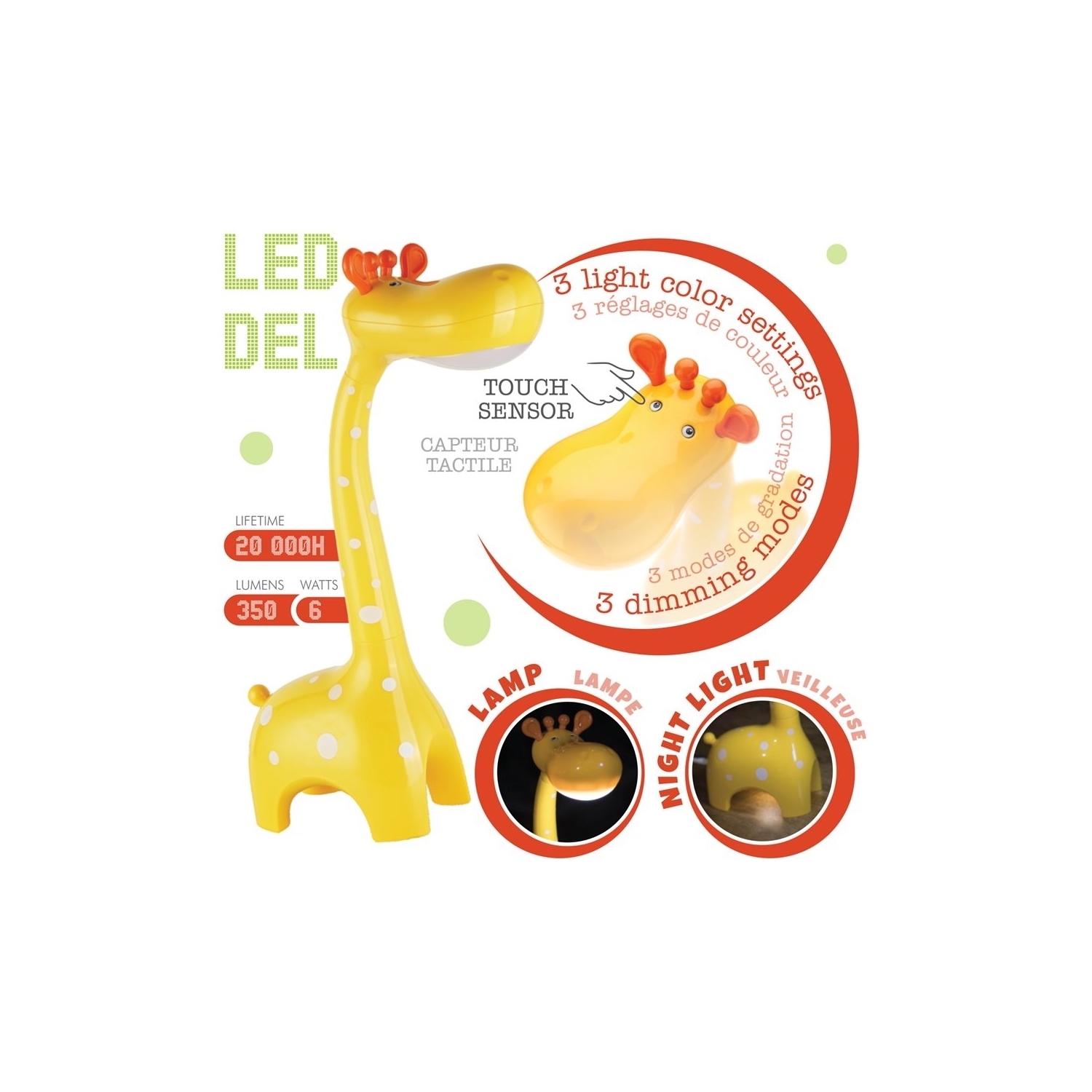 Hauz TL876G Lampe Tactile et Veilleuse pour Enfants Design de Girafe