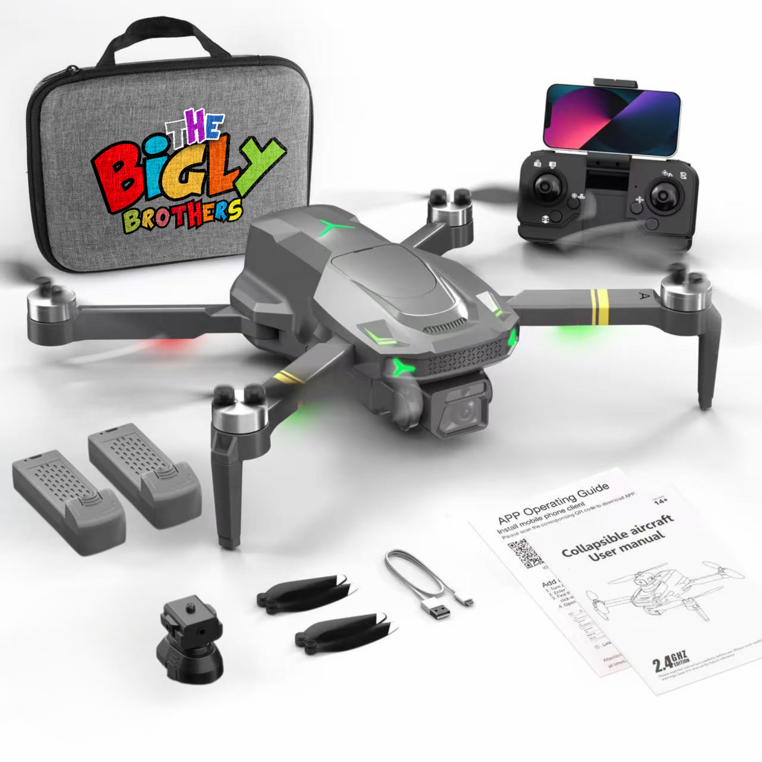 The Bigly Brothers New E58 X LITE Mark II Delta Black Superior Edition Drone with Camera, 360 degrees of obstacle avoidance, Carrying Case, & 2 Batteries. RTF, Under 249g!