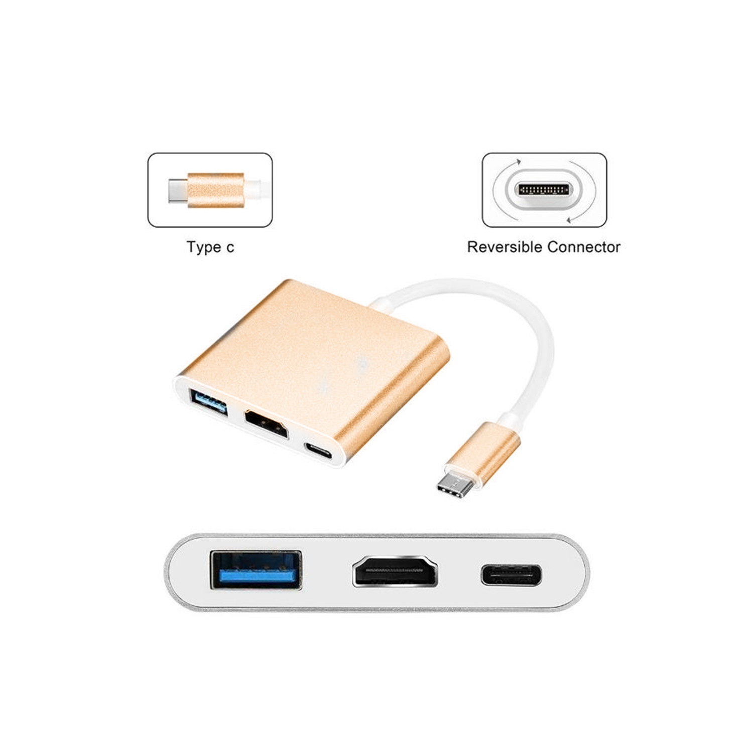 Câble adaptateur USB 3.1 type C vers USB 3.0 HDMI 4K HD type C vers concentrateur USB 3 type C.