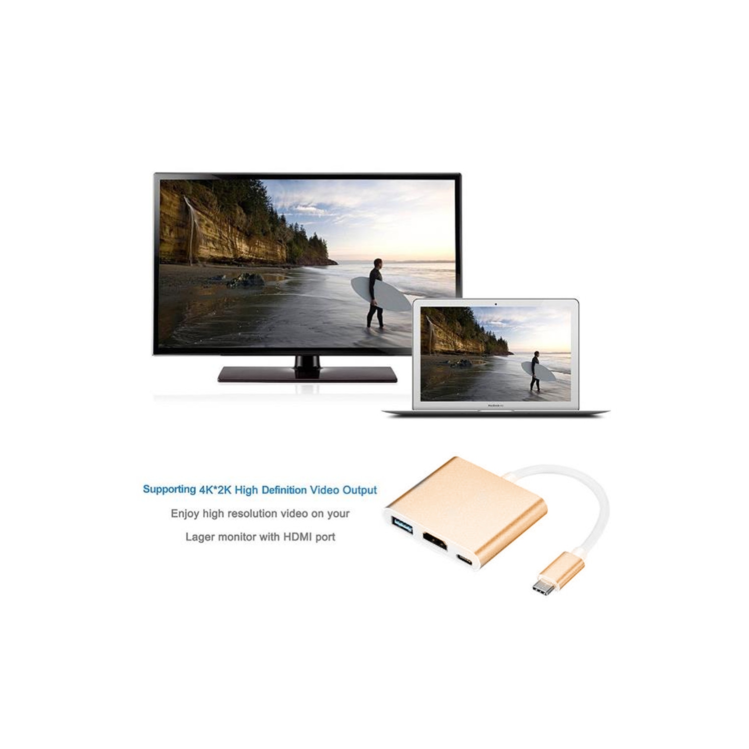 Câble adaptateur USB 3.1 type C vers USB 3.0 HDMI 4K HD type C vers concentrateur USB 3 type C.