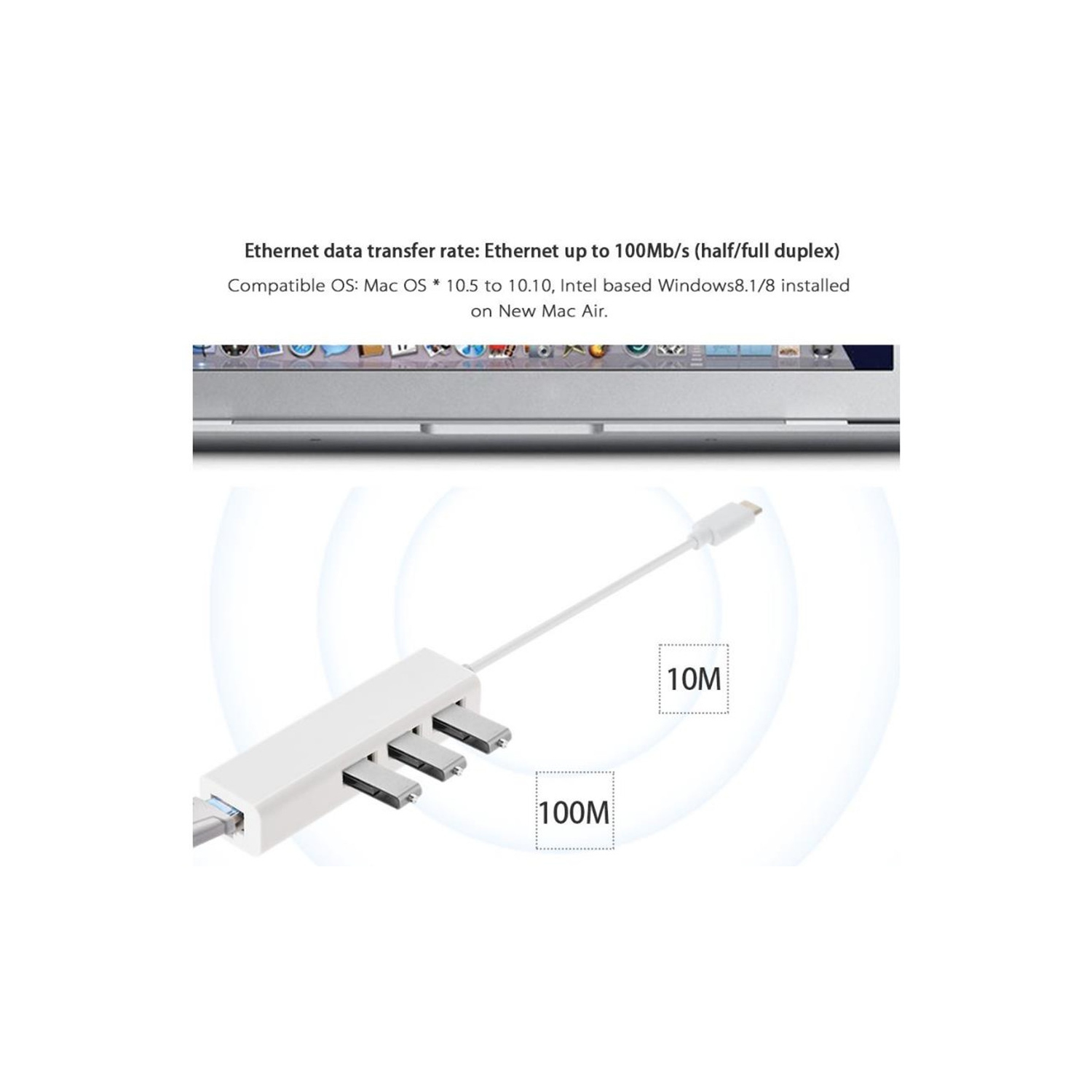Concentrateur USB-C à 3 ports USB 3.1 avec câble adaptateur réseau Ethernet RJ45 pour MacBook PC
