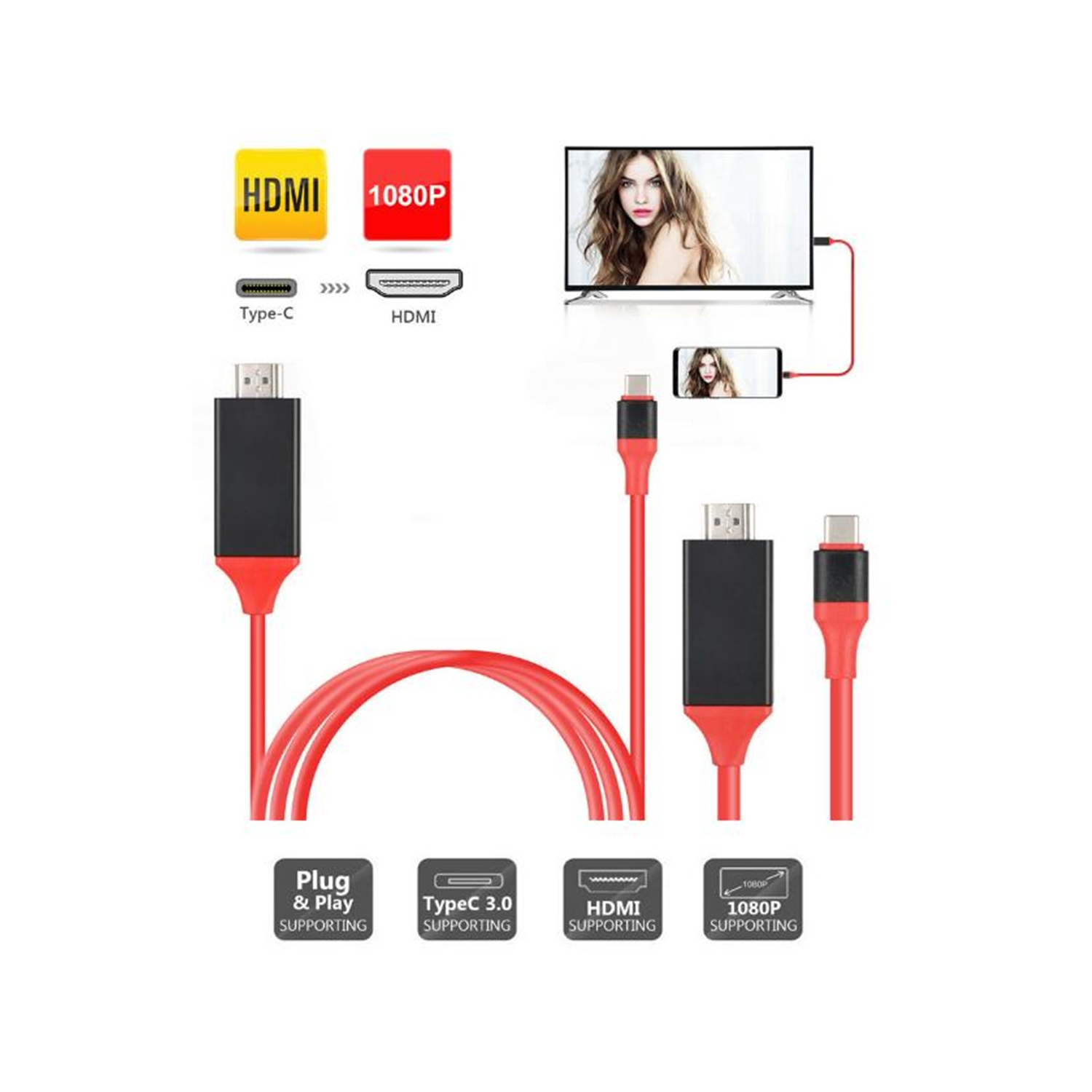 Comprar Adaptador USB C a HDMI, Adaptador de Cable USB 3.1 Tipo-C a HDMI, TV  4K HD y convertidor de Video de proyección para Samsung S8/S8+S9/S9+,  Huawei, MacBook