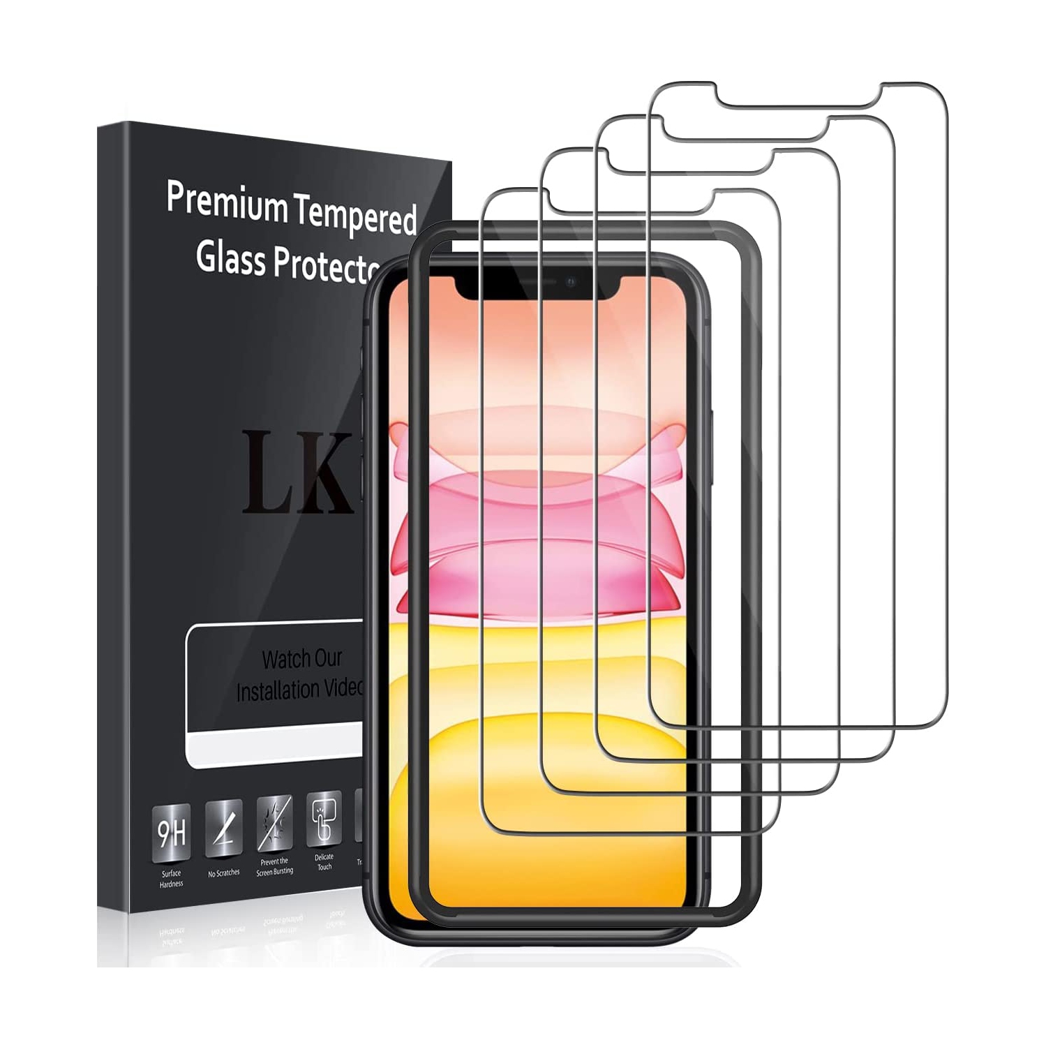 [4 Pack] LK 4 Pack Screen Protector for iPhone 11 and iPhone XR 6.1 inch, Tempered Glass Case Friendly, Alignment Frame Easy Installation - 3D Touch