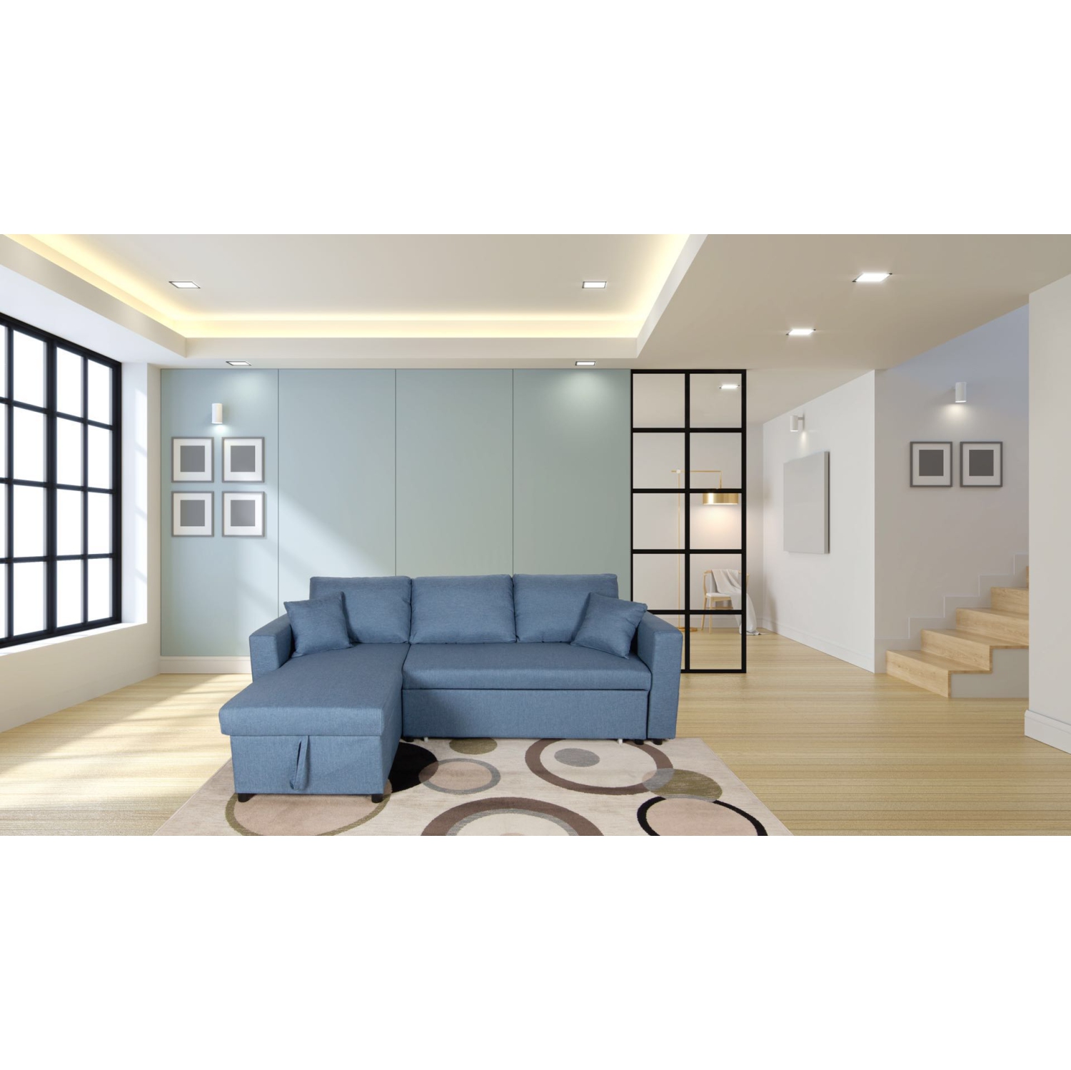 Sofa-lit modulaire réversible avec rangement ALUX - Bleu couleur