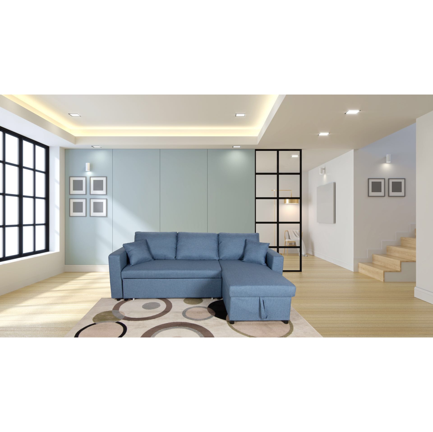 Sofa-lit modulaire réversible avec rangement ALUX - Bleu couleur