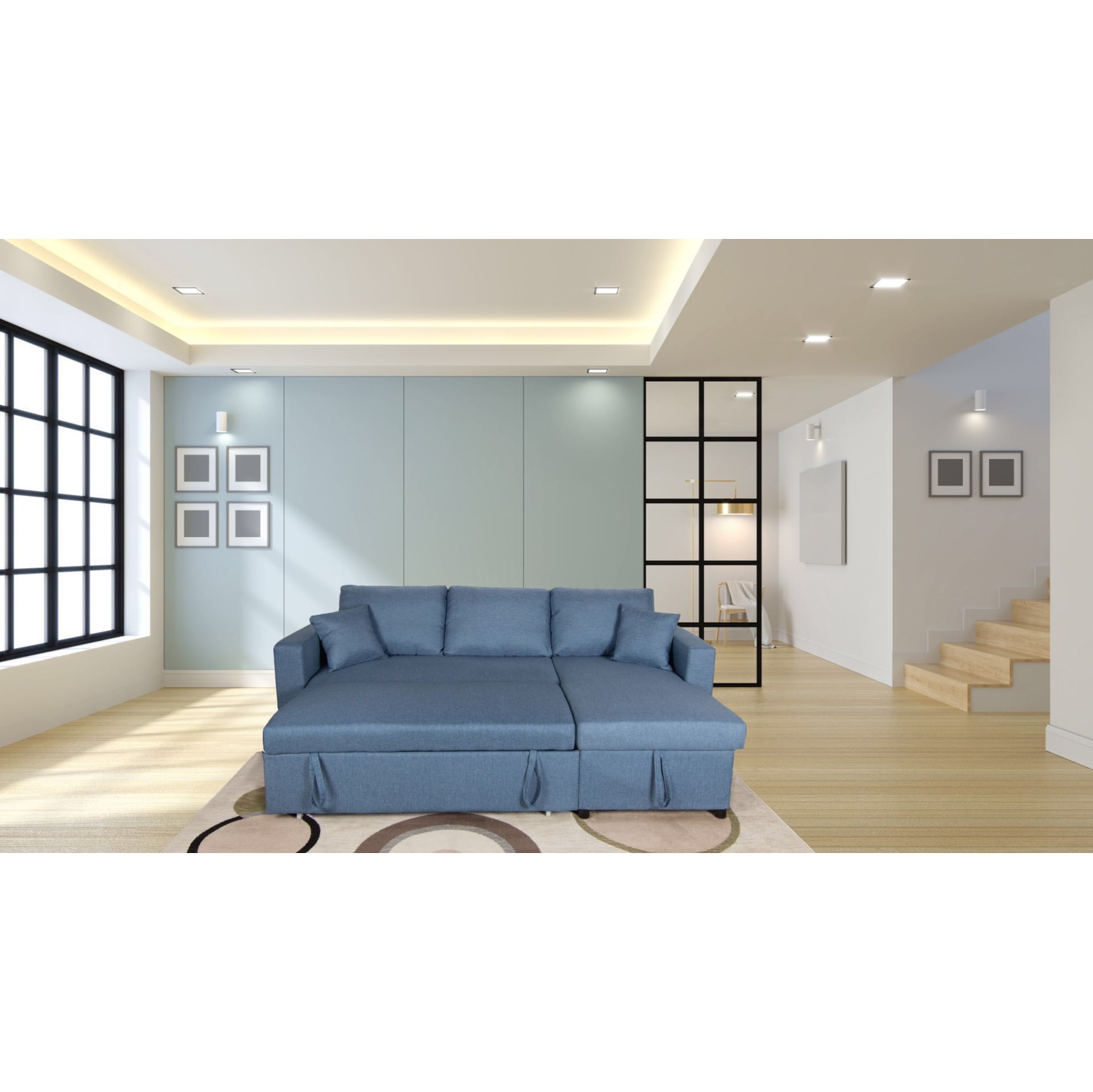 Sofa-lit modulaire réversible avec rangement ALUX - Bleu couleur