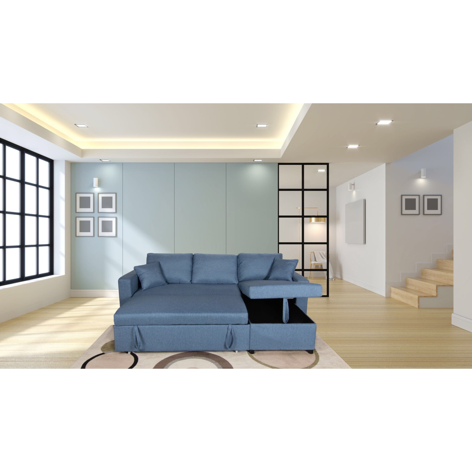 Sofa-lit modulaire réversible avec rangement ALUX - Bleu couleur