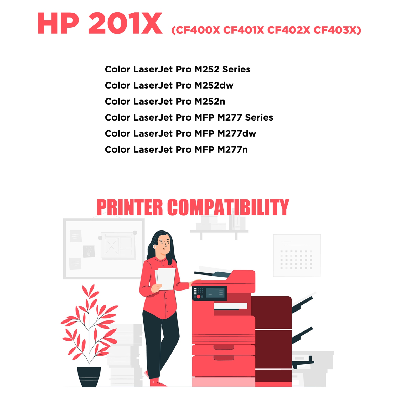 Printer Pro™ HP 201X Black Toner Cartridge for HP Printer Color LaserJet Pro M252dw M277 MFP M277c6 M277dw MFP 277dw