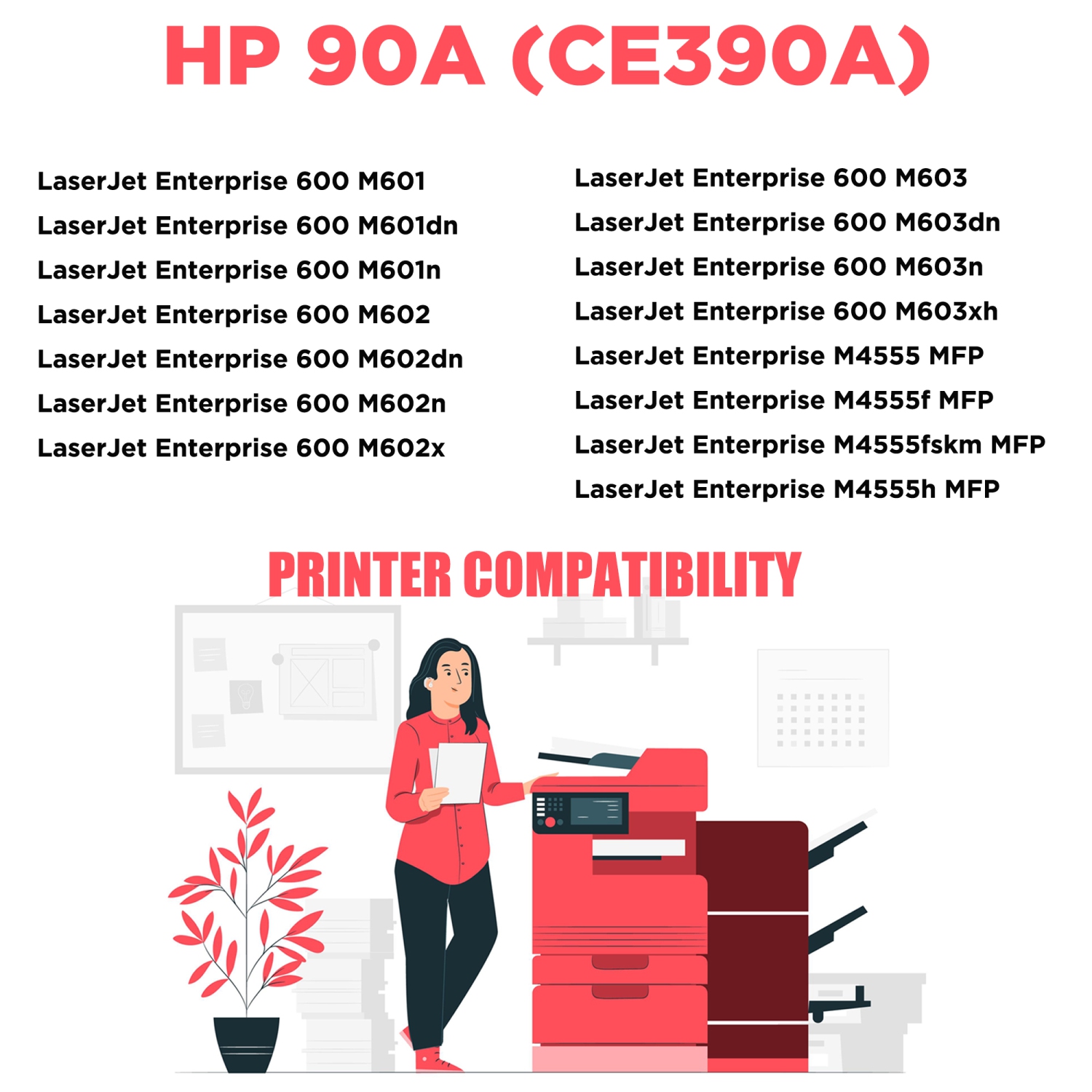 Printer Pro™ HP 90A Black Toner Cartridge for HP Printer LaserJet Enterprise 600 M4555