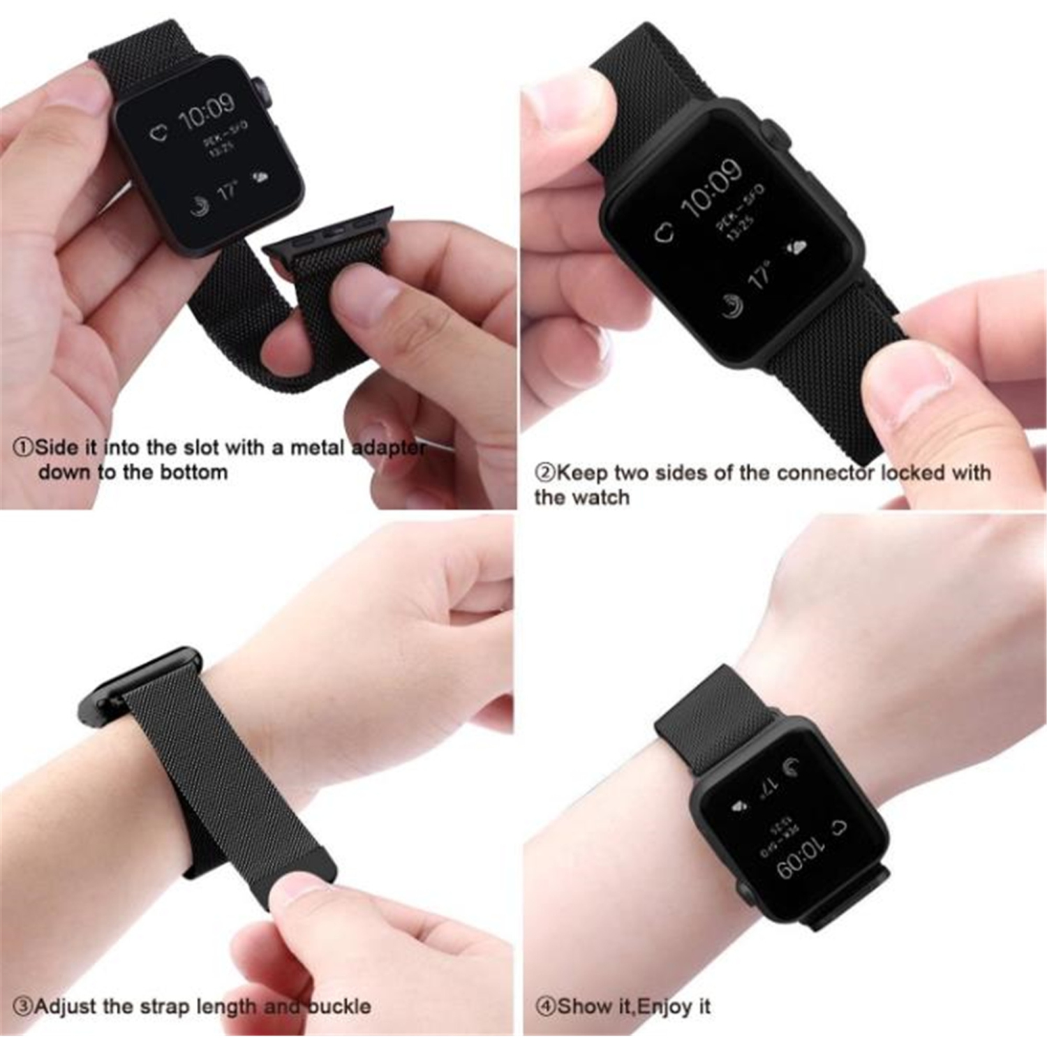 Bracelet de rechange maillé métallique magnétique pour Apple Watch iWatch série 1 à 10 SE Ultra, 42&nbsp;mm 44&nbsp;mm, 45&nbsp;mm, 46&nbsp;mm,