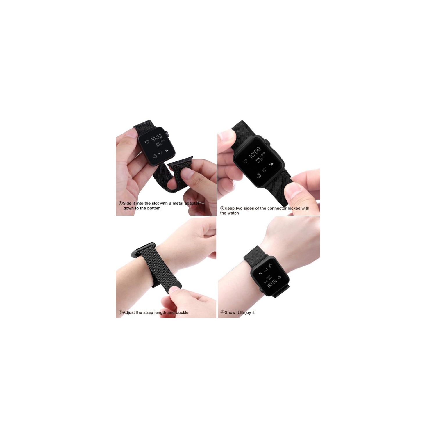 Bracelet de rechange maillé métallique magnétique pour Apple Watch iWatch série 1 à 10 SE Ultra, 42&nbsp;mm 44&nbsp;mm, 45&nbsp;mm, 46&nbsp;mm,