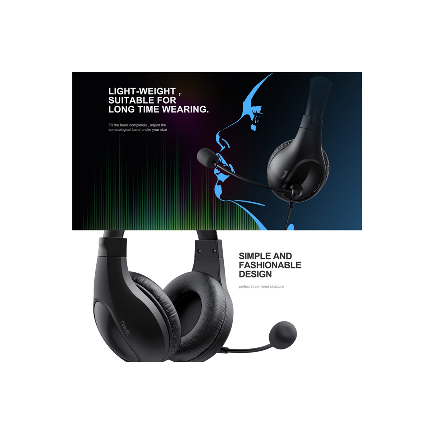 Havit HV-H2116D Stereo 3.5mm Headset with Microphone for PC