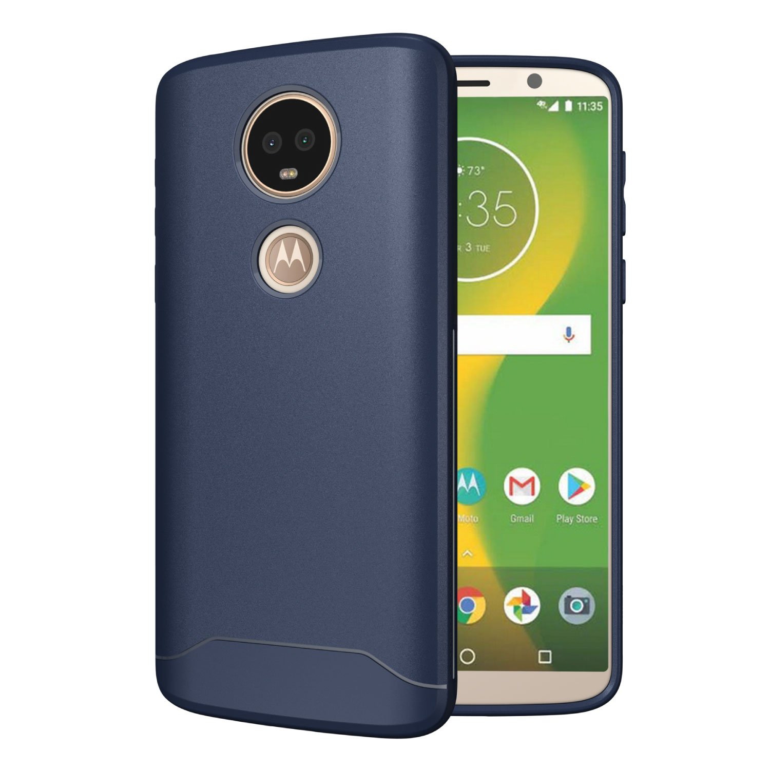 TUDIA Ultra Slim Full-Matte [ARCH] TPU Bumper Shock Absorption Protective Phone Case for Motorola Moto E5 Plus (Navy Blue)