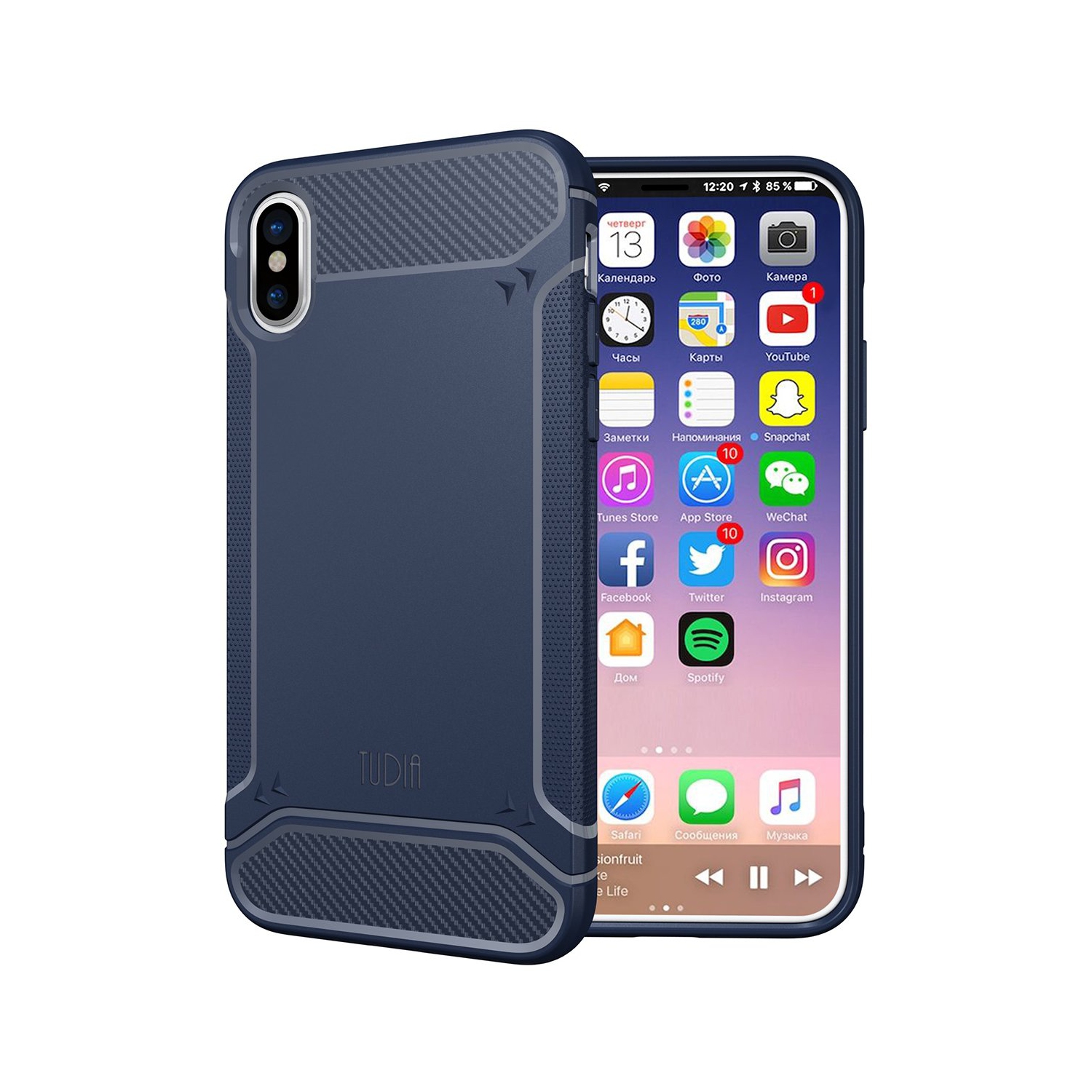 TUDIA Carbon Fiber Design Lightweight [TAMM] TPU Bumper Shock Absorption Cover for Apple iPhone X