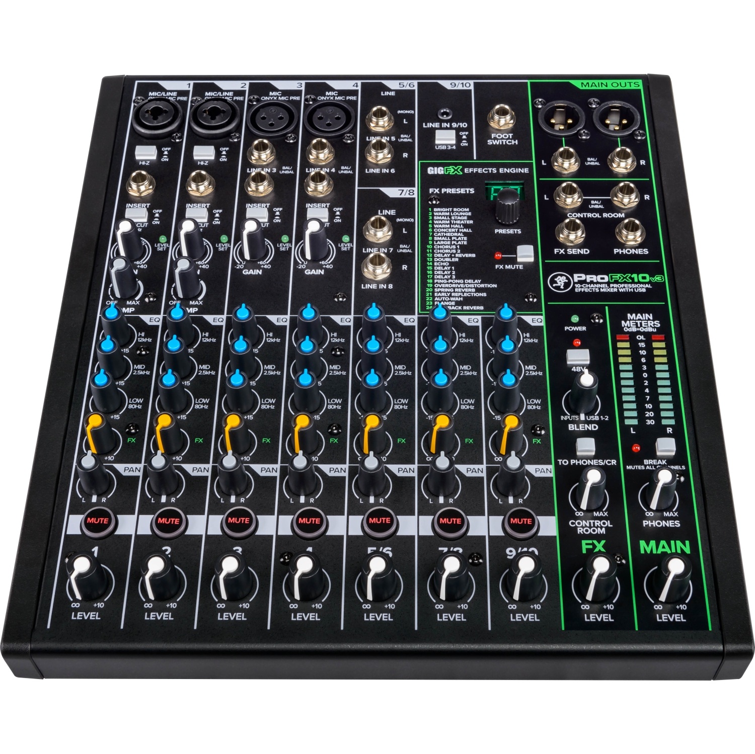Console de mixage professionnelle à 10 canaux ProFX10v3 de Mackie avec USB