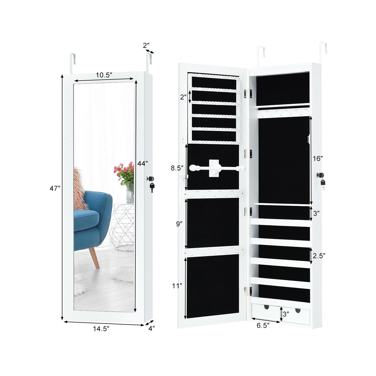 Armoire à bijoux avec miroir Costway - À monter sur une porte