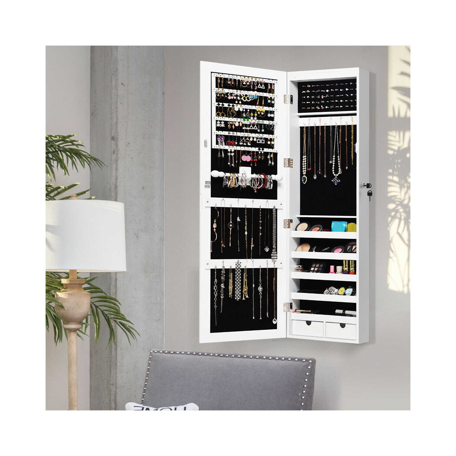 Armoire à bijoux avec miroir Costway - À monter sur une porte