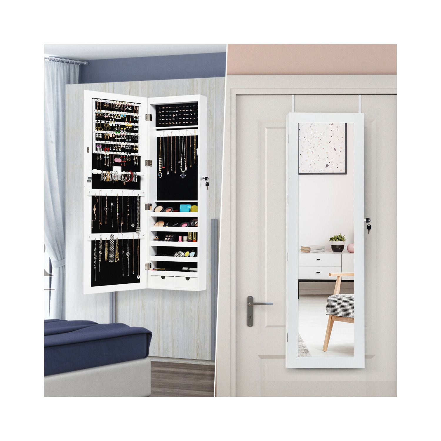 Armoire à bijoux avec miroir Costway - À monter sur une porte