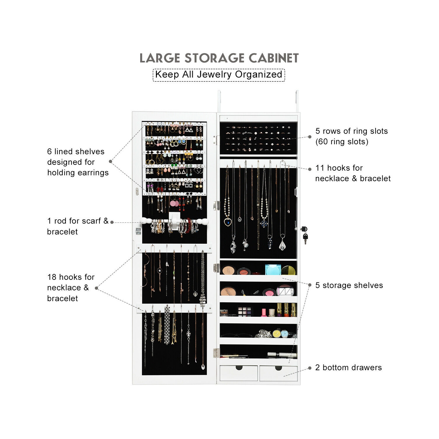 Armoire à bijoux avec miroir Costway - À monter sur une porte