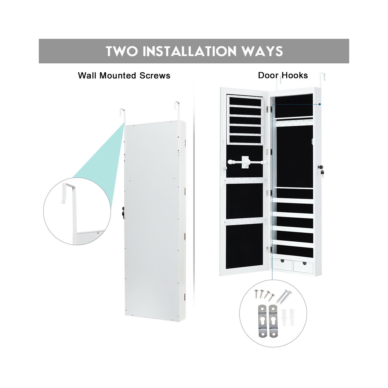 Armoire à bijoux avec miroir Costway - À monter sur une porte