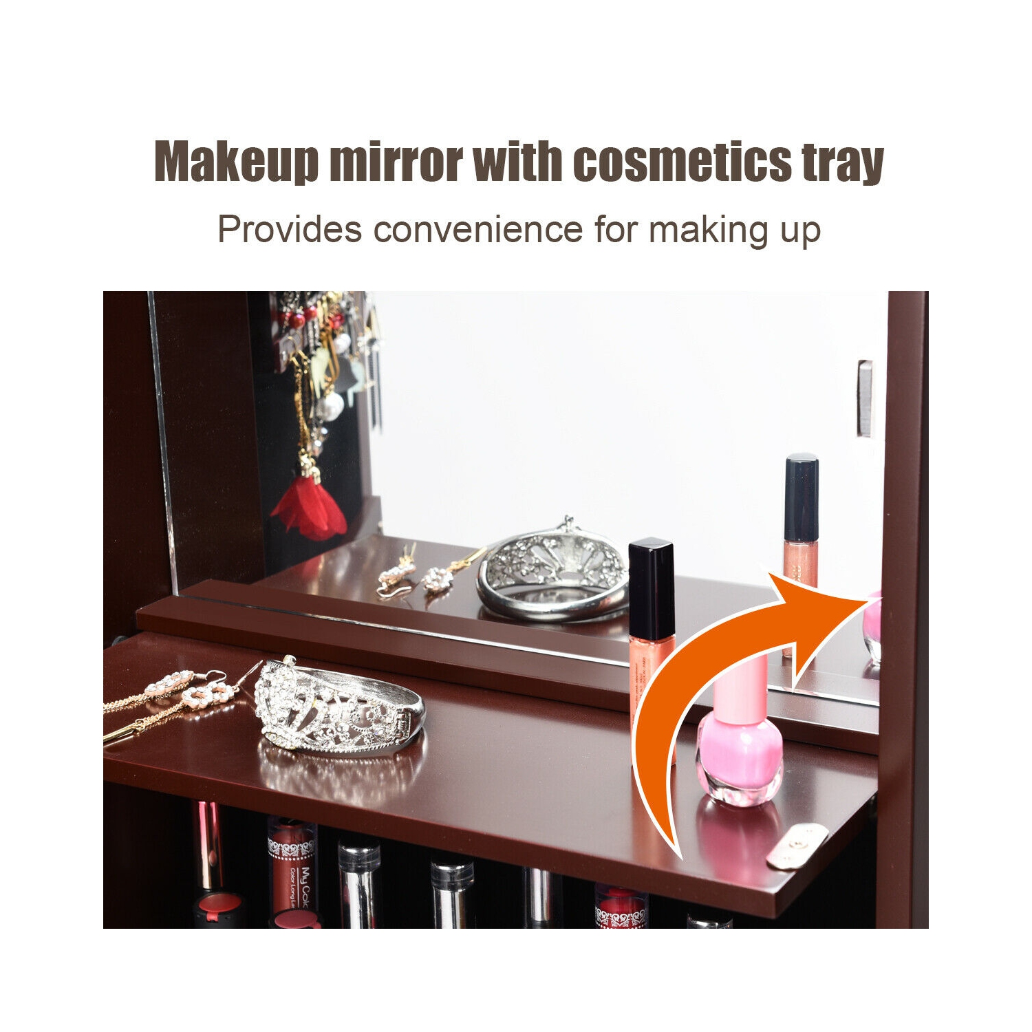 Costway Lockable Wall Door Mounted Mirror Jewelry Cabinet Armoire Organizer w/LED Lights