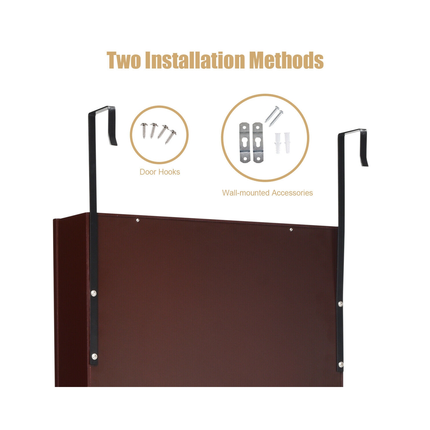 Costway Lockable Wall Door Mounted Mirror Jewelry Cabinet Armoire Organizer w/LED Lights