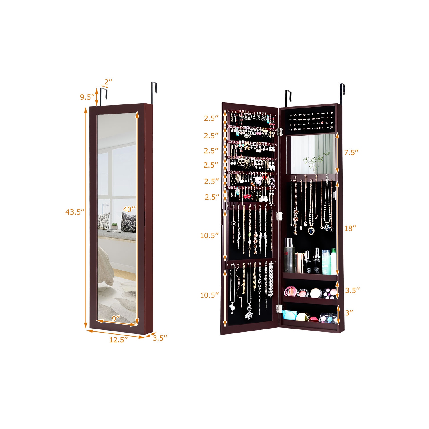 Armoire à bijoux avec miroir Costway