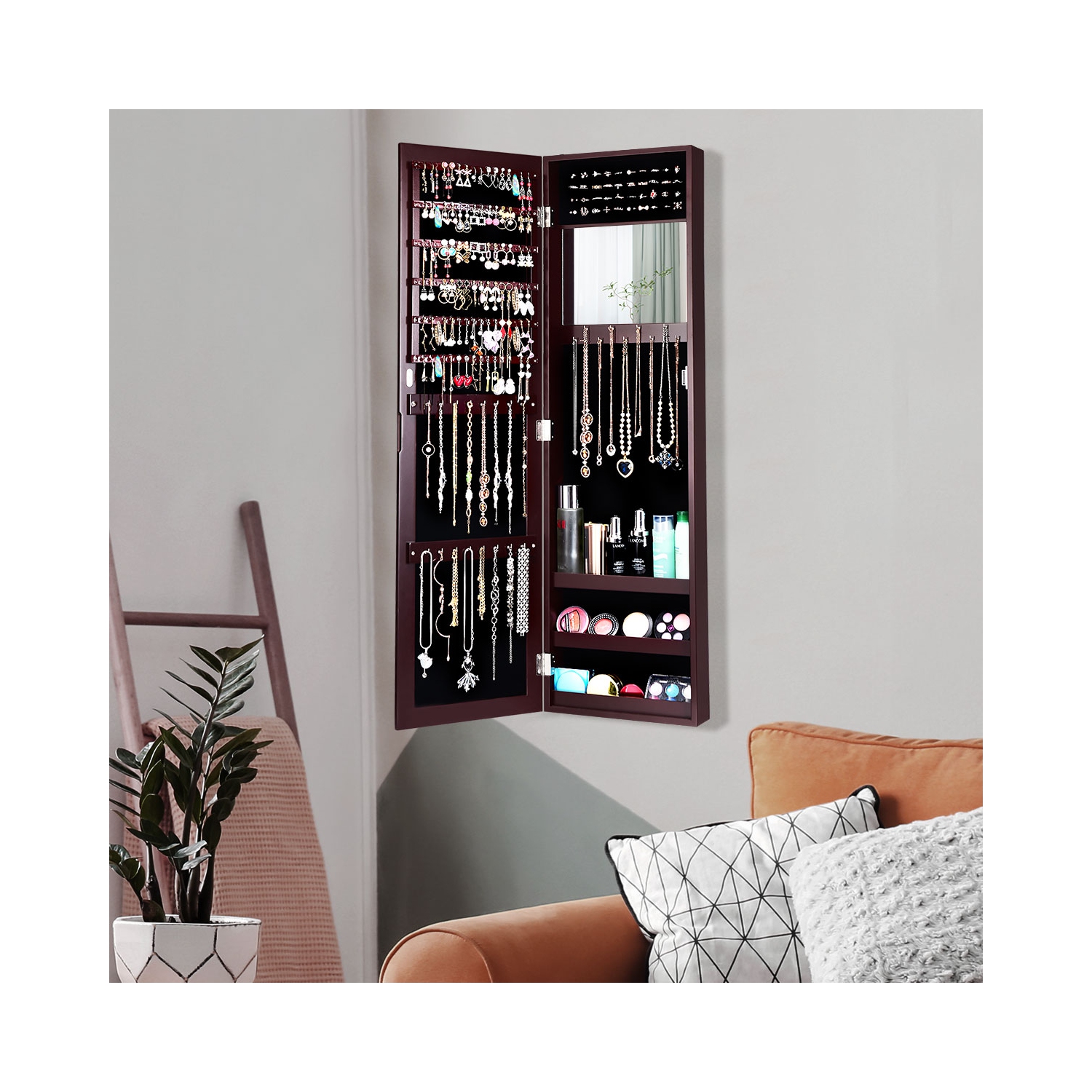Armoire à bijoux avec miroir Costway