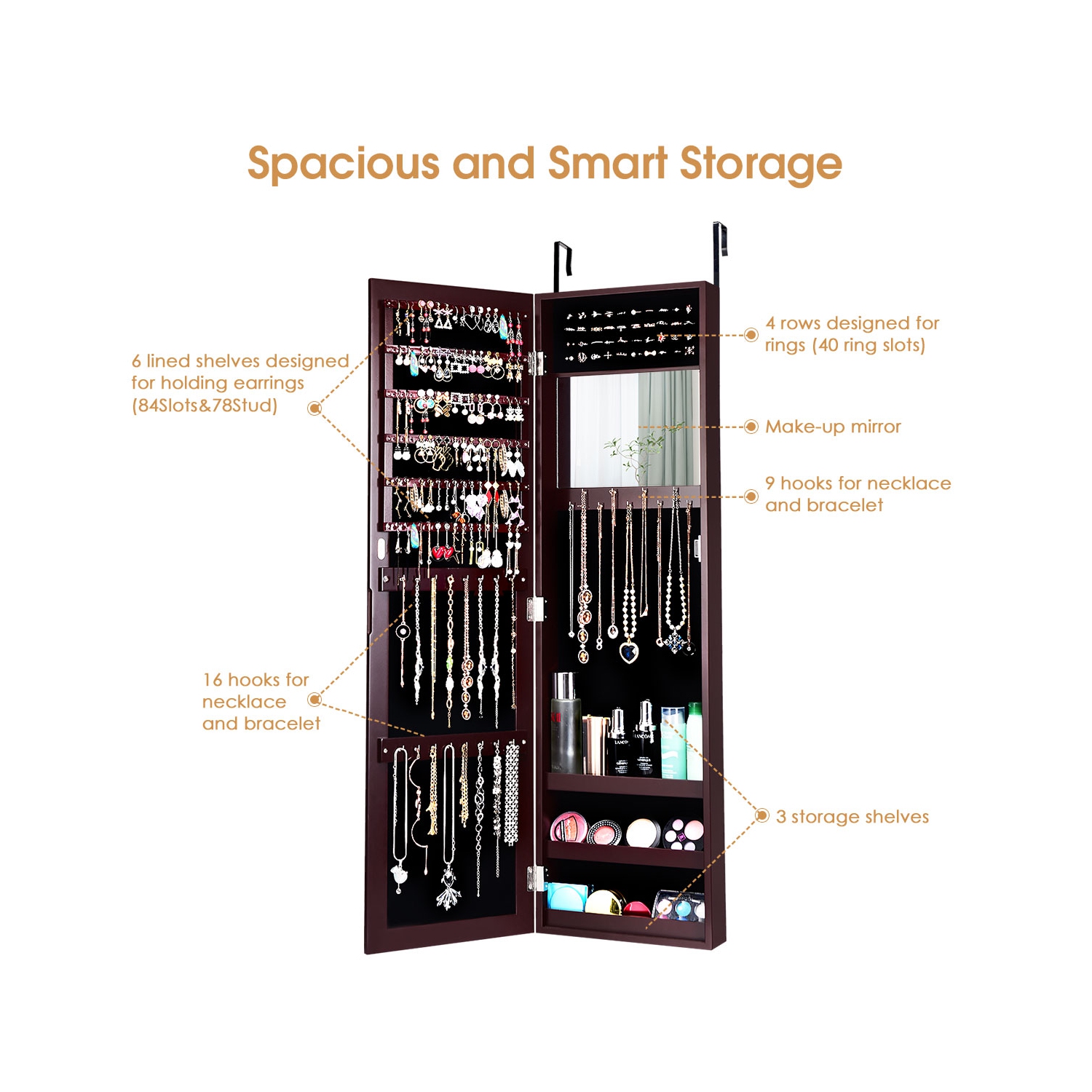 Armoire à bijoux avec miroir Costway