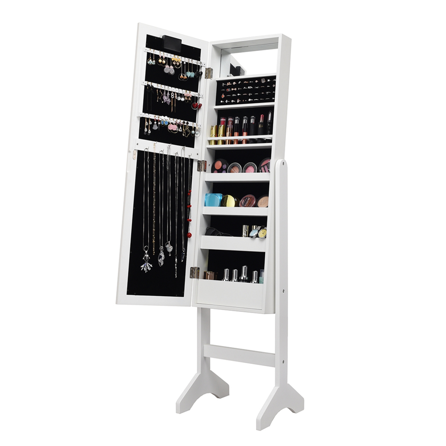 Armoire de bijoux en miroir Armoire Organisateur autoportant avec 18 lumières LED blanc