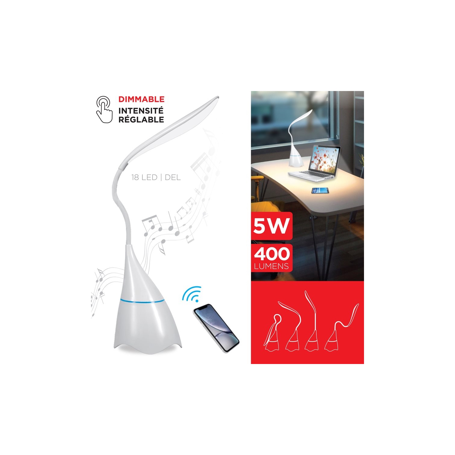 Escape TL913BT Lampe Tactile à Intensité Réglable + Haut-Parleur Sans Fil Blanc