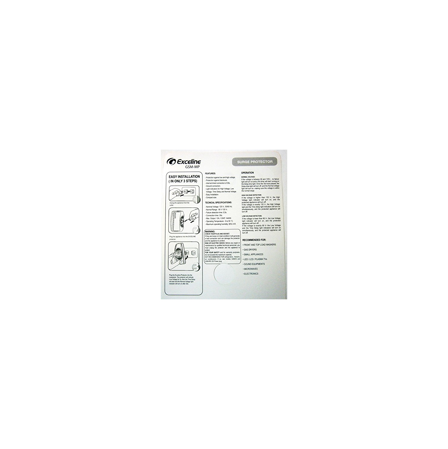 Electronic Surge Protector for Front and Top Load Washers, Gas Dryers, LED, LCD and Plasma Tv's