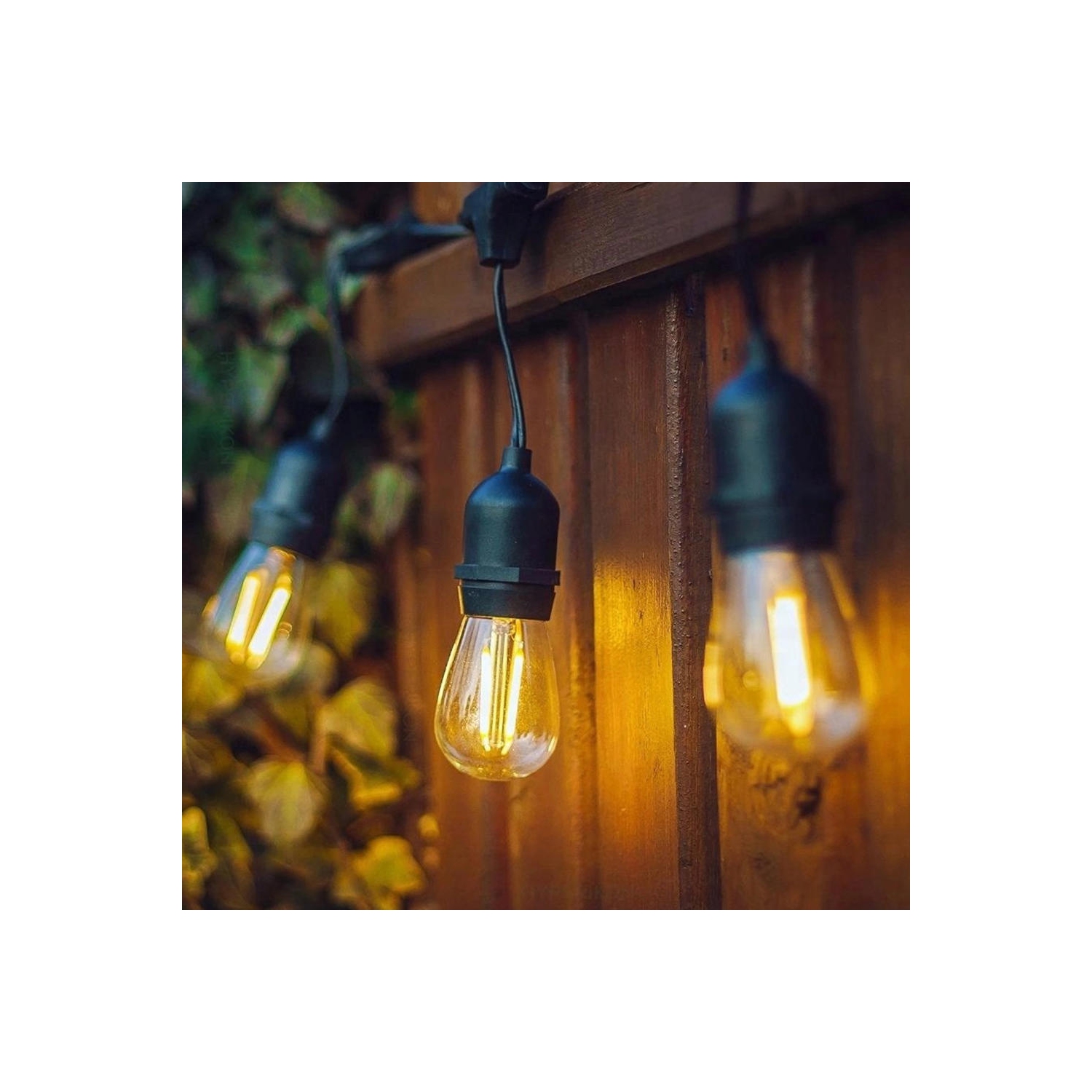 48Ft Outdoor String Light Weatherproof 15 Hanging Sockets S14/E26 2W, 15 LED Bulbs Included