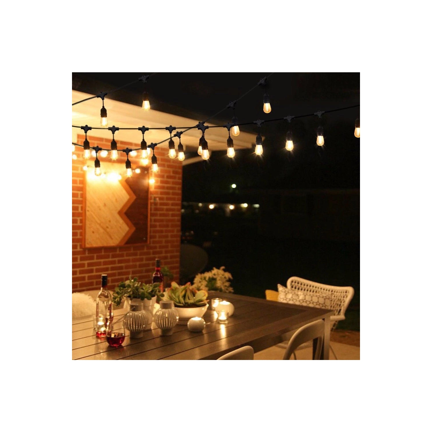 48Ft Outdoor String Light Weatherproof 15 Hanging Sockets S14/E26 2W, 15 LED Bulbs Included
