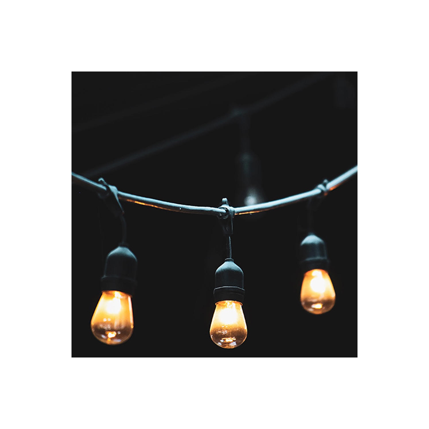 48Ft Outdoor String Light Weatherproof 15 Hanging Sockets S14/E26 2W, 15 LED Bulbs Included