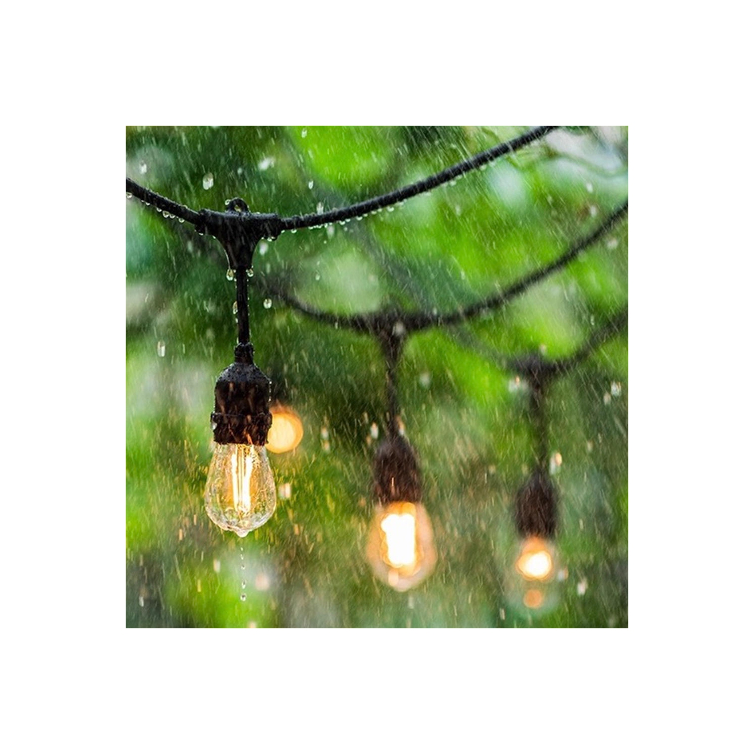 48Ft Outdoor String Light Weatherproof 15 Hanging Sockets S14/E26 2W, 15 LED Bulbs Included