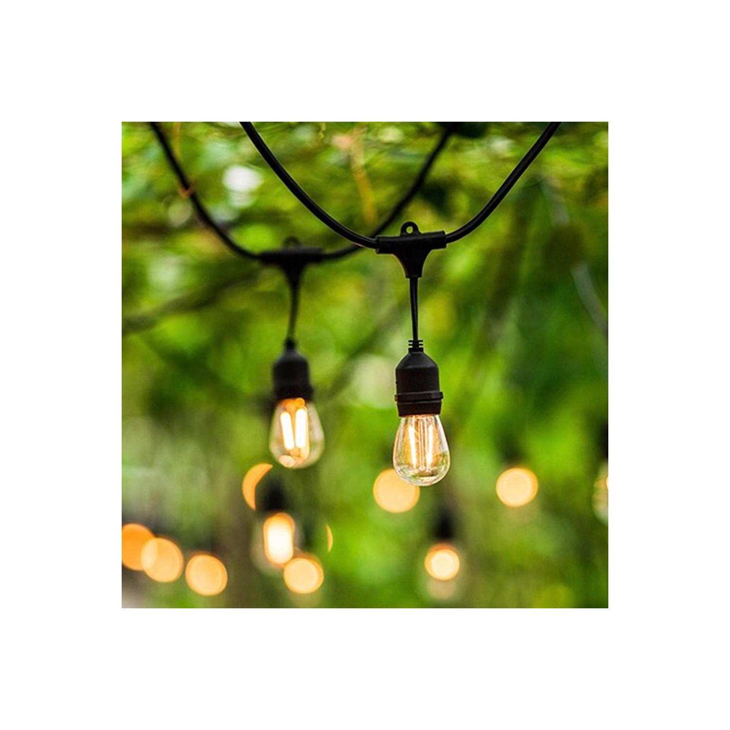 48Ft Outdoor String Light Weatherproof 15 Hanging Sockets S14/E26 2W, 15 LED Bulbs Included
