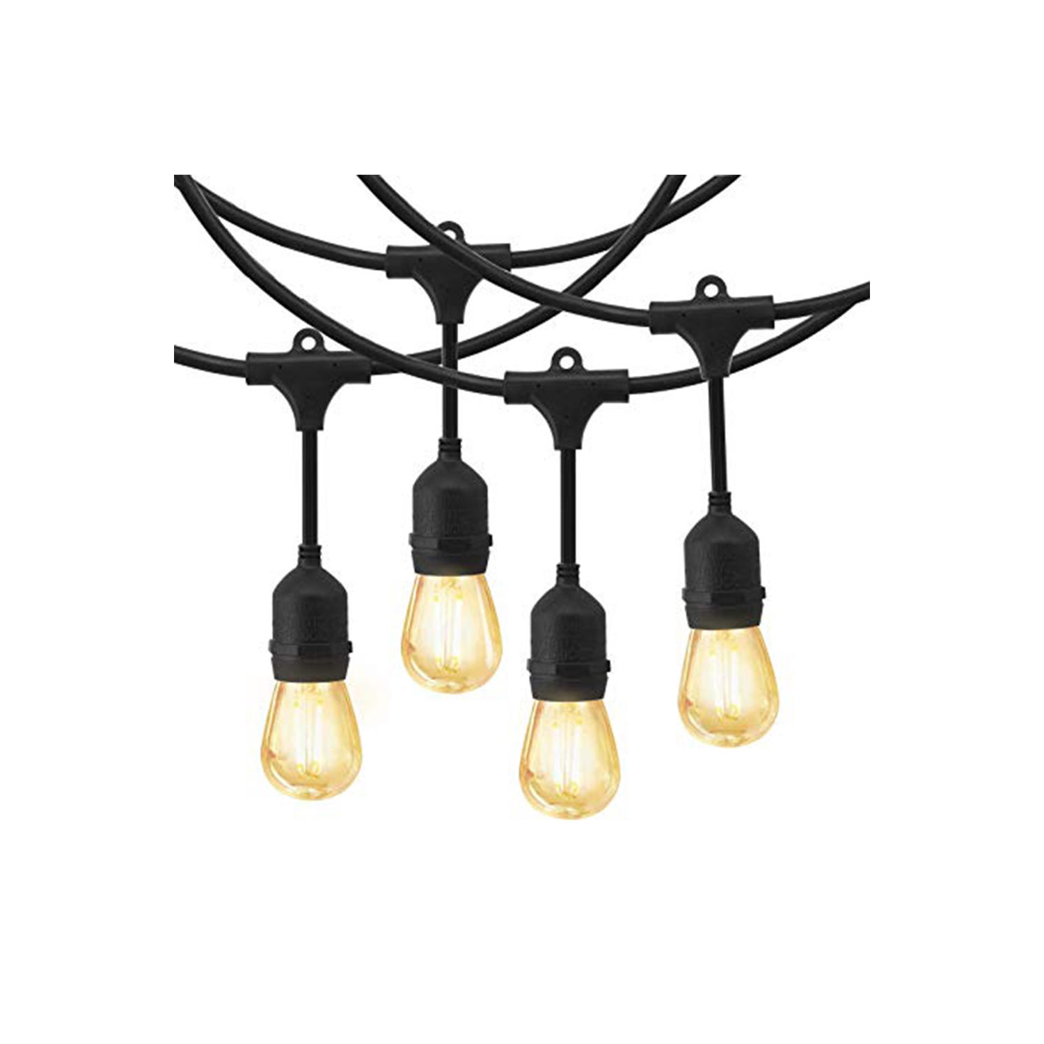 48Ft Outdoor String Light Weatherproof 15 Hanging Sockets S14/E26 2W, 15 LED Bulbs Included