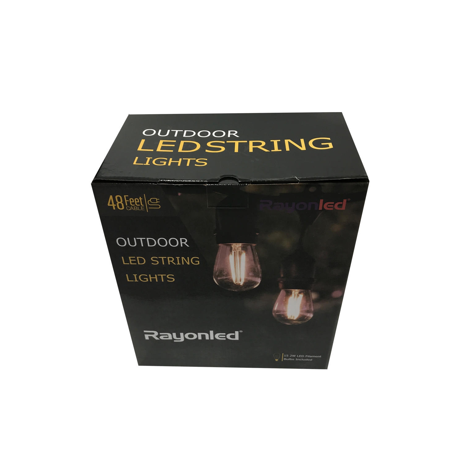 48Ft Outdoor String Light Weatherproof 15 Hanging Sockets S14/E26 2W, 15 LED Bulbs Included