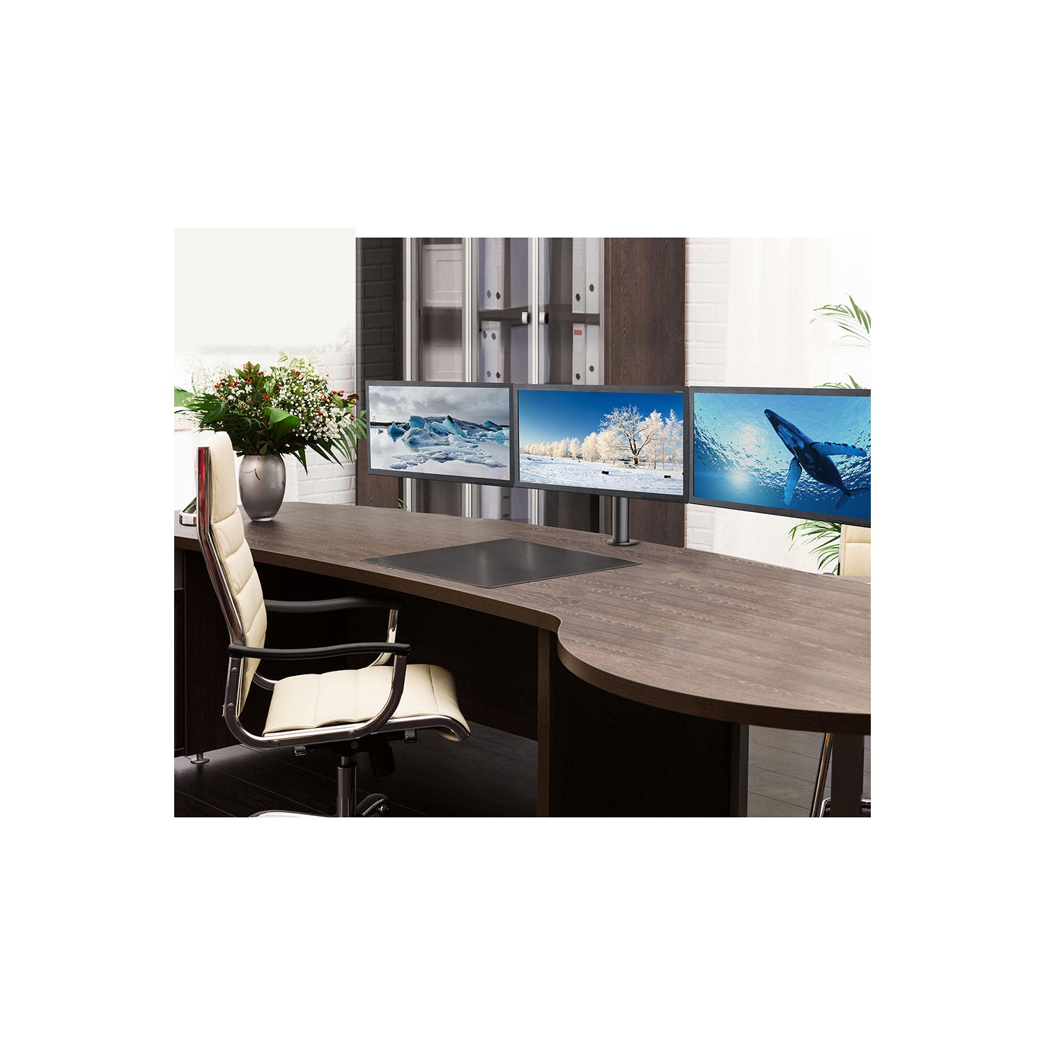 Support triple pour moniteur de 10 à 30&nbsp;po avec bras pivotants à 90°, bras en aluminium pour moniteur à 3 écrans, VESA 75 x 75 et VESA 100 x 100