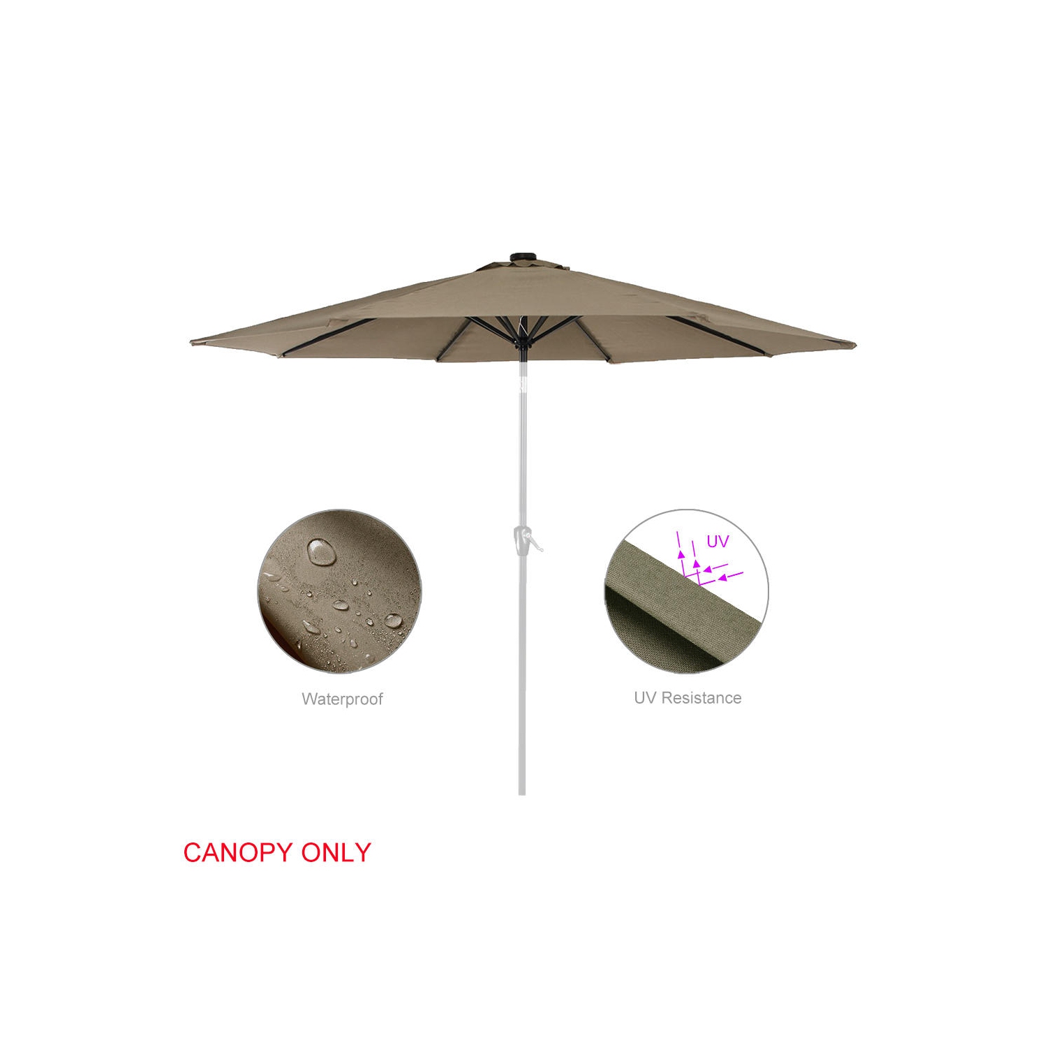 Patio Umbrella Cover Replacement Top Canopy for 9ft 8 Ribs, TAN - LIVINGbasics®