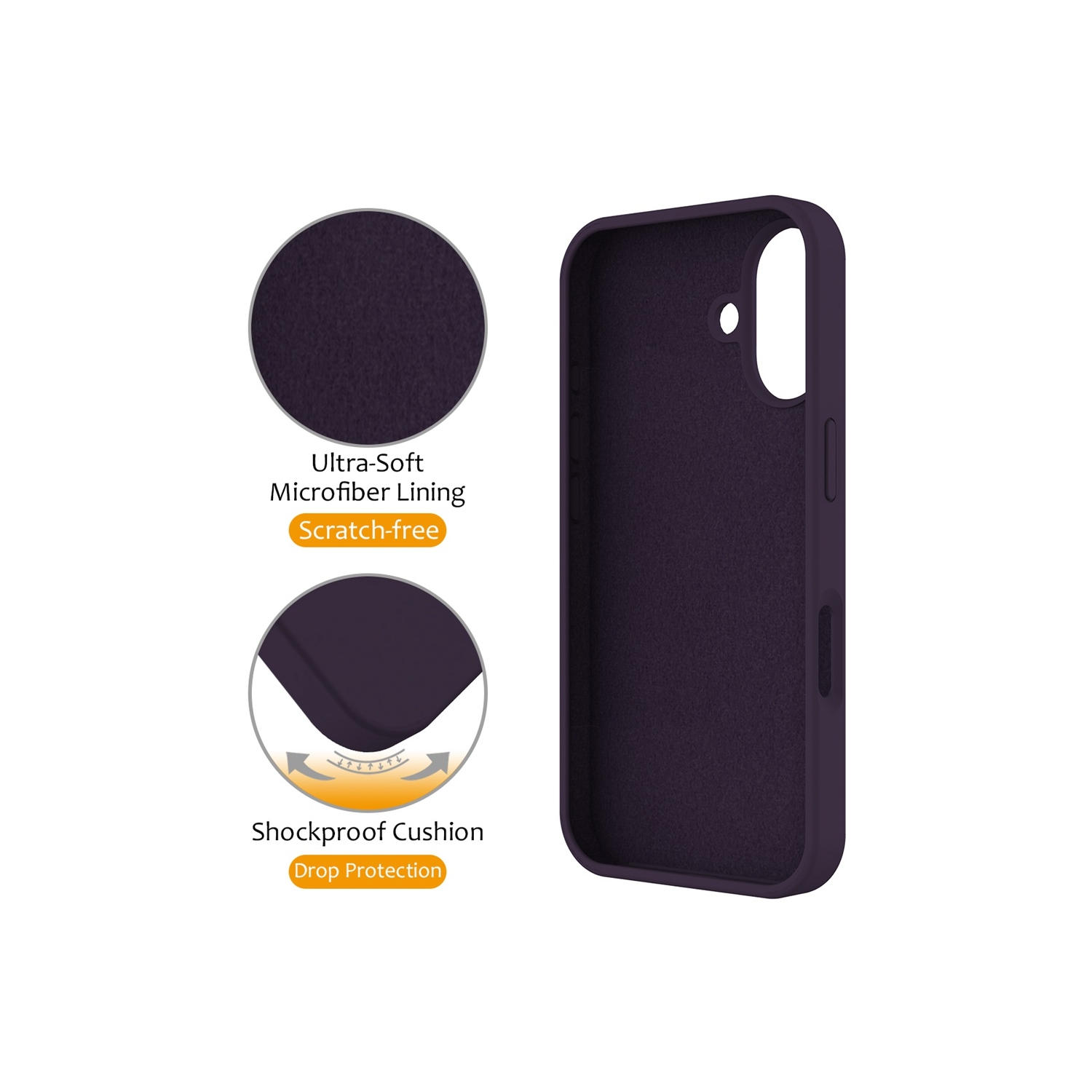 TopSave Magnetic Ring Stand Liquid Silicone Slim Thin Shockproof Protective Cover for iPhone 16 Plus 6.7", Dark Purple