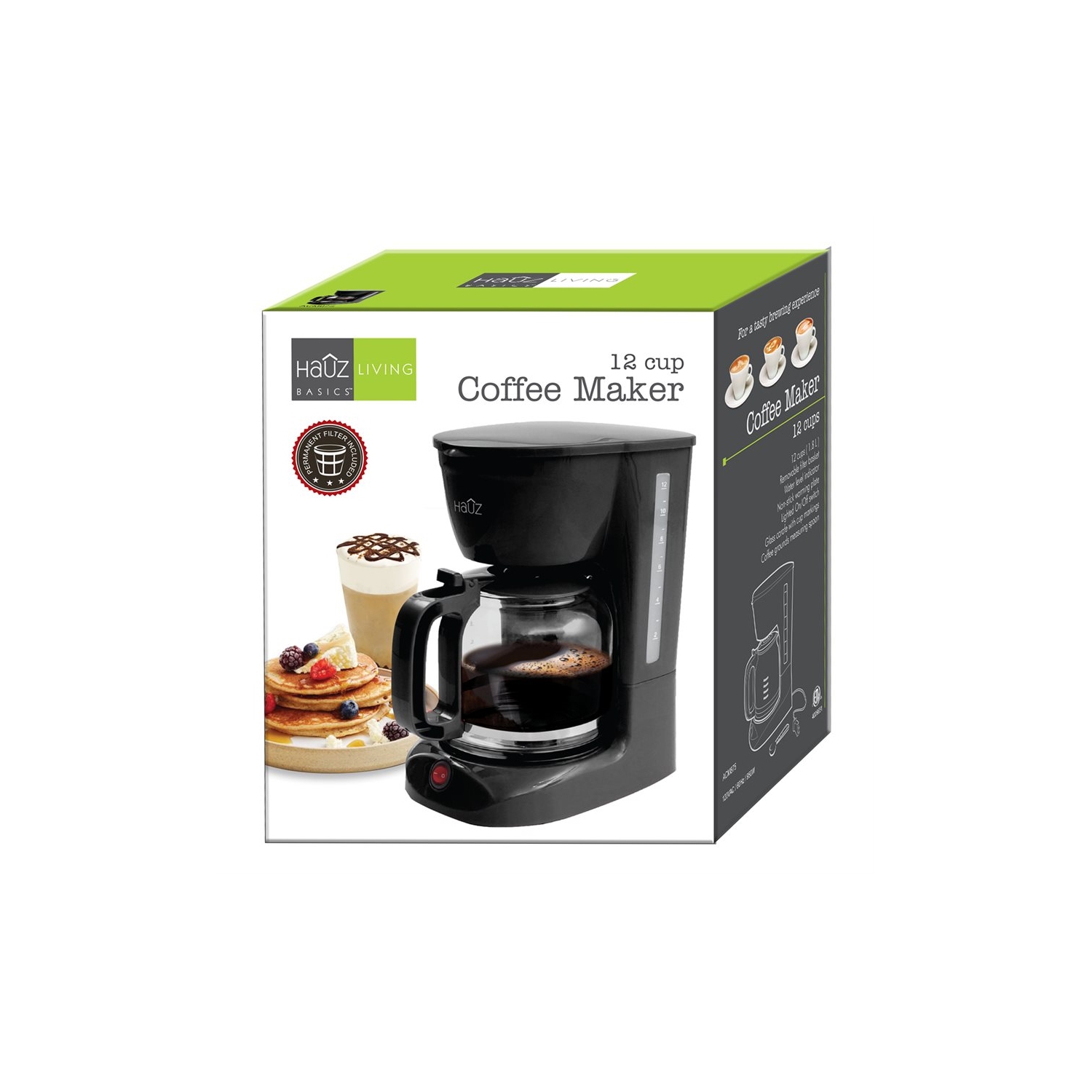 Hauz ACM875 12 Cup 1.8L Drip Coffee Maker Black