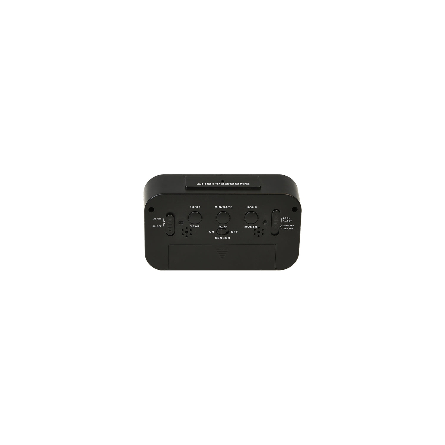 RCA Portable Alarm Clock with Auto Night Light Sensor, Temperature, & Calendar - Black