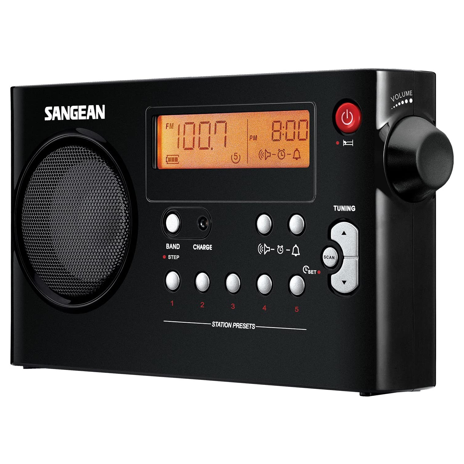 Sangean PR-D7BK AM/FM Digital Rechargeable Compact Portable Clock Radio