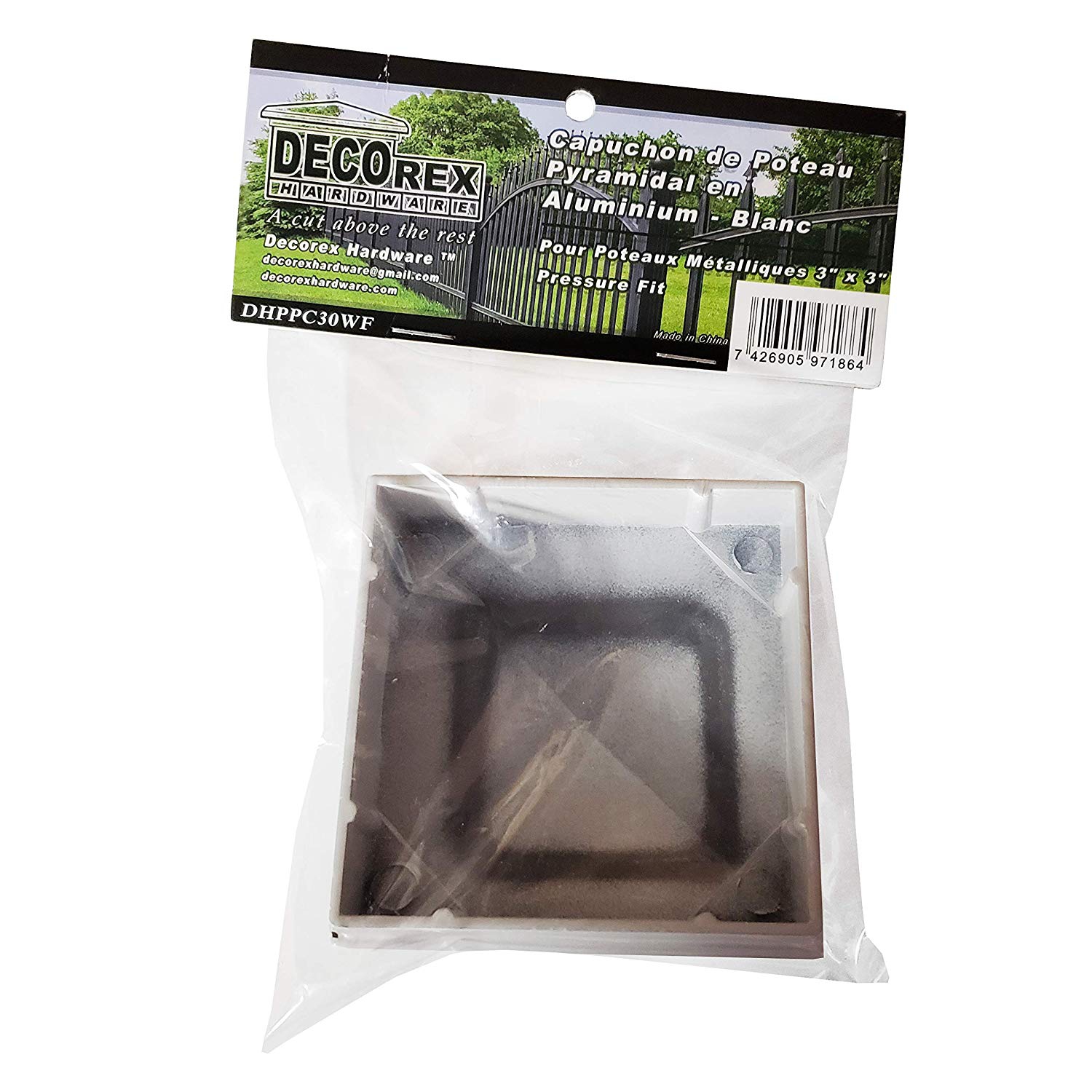 Poteau pyramidal en aluminium de 3 x 3 po pour poteaux en métal - ajustement pression - Blanc