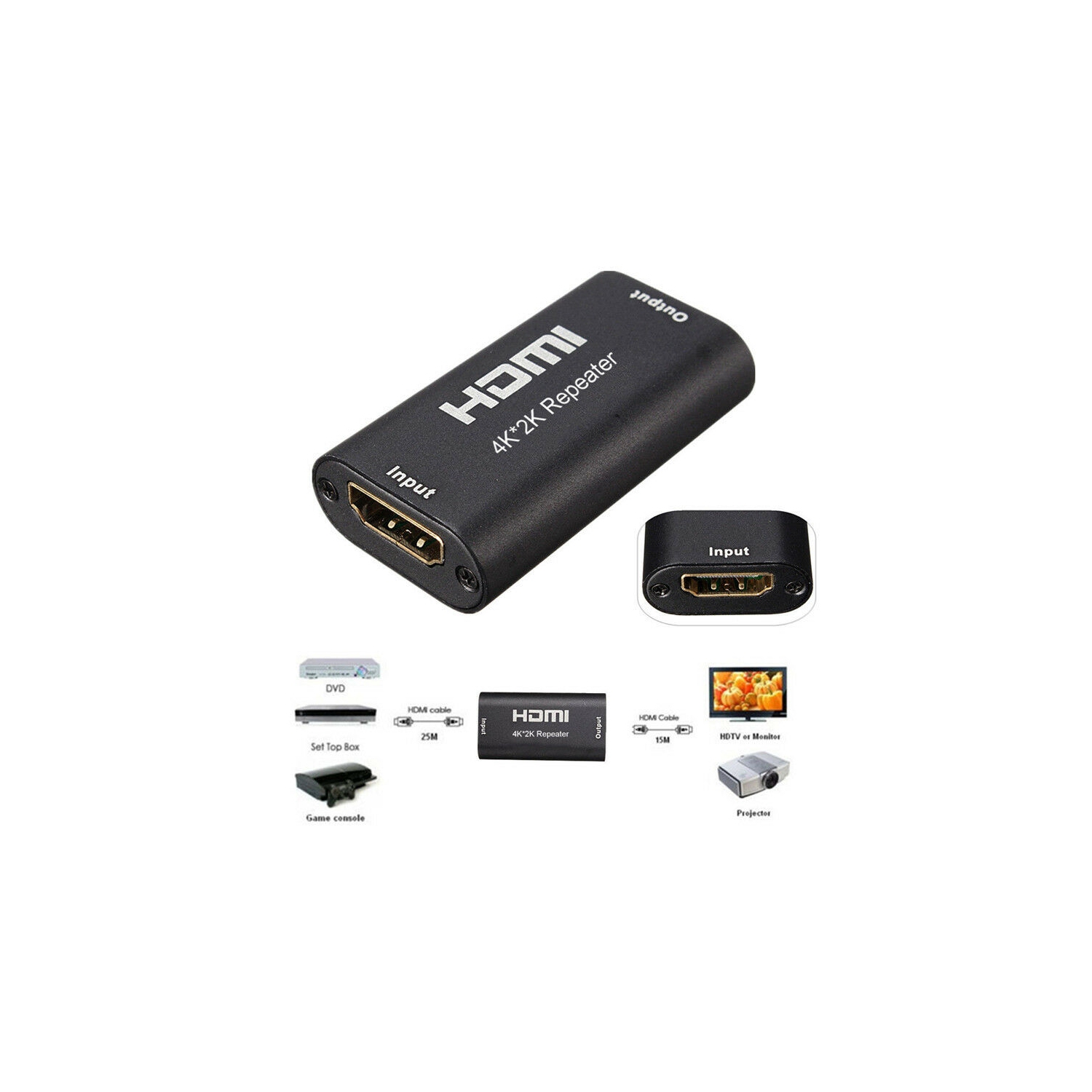 HDMI 2.0 Extender Répéteur amplificateur numérique amplificateur de Signal HDMI Femelle vers Femelle Prise en Charge 3D 1080p jusqu'à 40 m/36,6 m